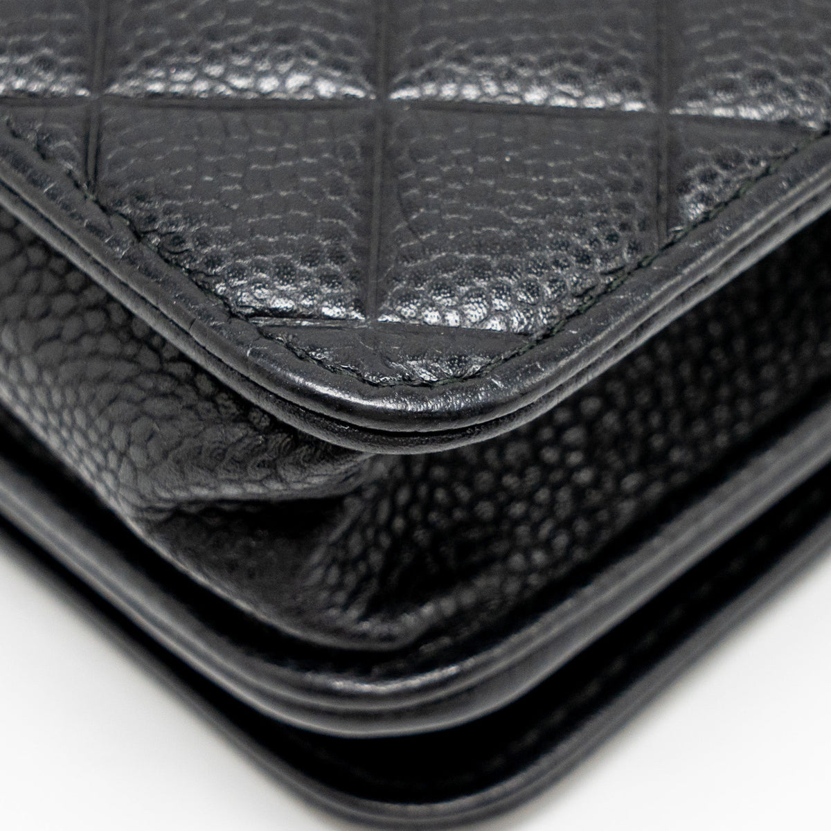 CHANEL QUILTED DIAMOND CC LOGO WALLET ON CHAIN CAVIAR BLACK SHW
