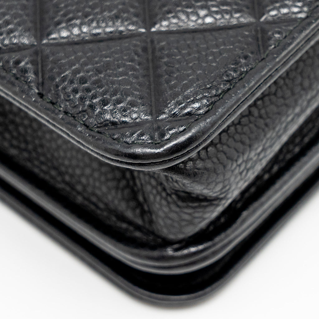 CHANEL QUILTED DIAMOND CC LOGO WALLET ON CHAIN CAVIAR BLACK SHW