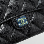 CHANEL QUILTED MEDIUM FLAP COMPACT WALLET CAVIAR BLACK GHW (MICROCHIP)