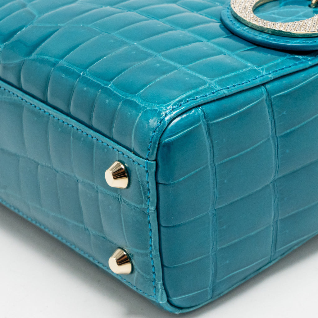 Dior mini lady dior shiny crocodile niloticus blue with crystal LGHW