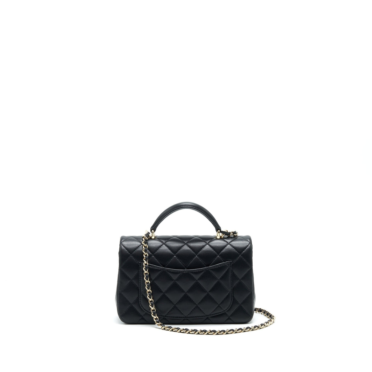 CHANEL TOP HANDLE MINI RECTANGULAR FLAP BAG LAMBSKIN BLACK LGHW (MICROCHIP)