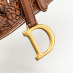 DIOR MEDIUM SADDLE BAG LASER-CUT FLORAL CALFSKIN BROWN GHW