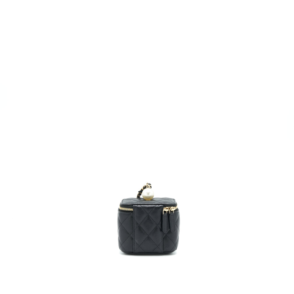 CHANEL SMALL VANITY CLUTCH WITH CHAIN WITH CC PEARL CAVIAR BLACK LGHW