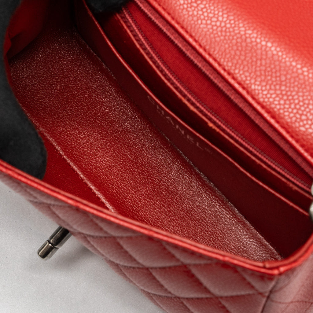 CHANEL MINI RECTANGULAR FLAP BAG CAVIAR RED RUTHENIUM HARDWARE