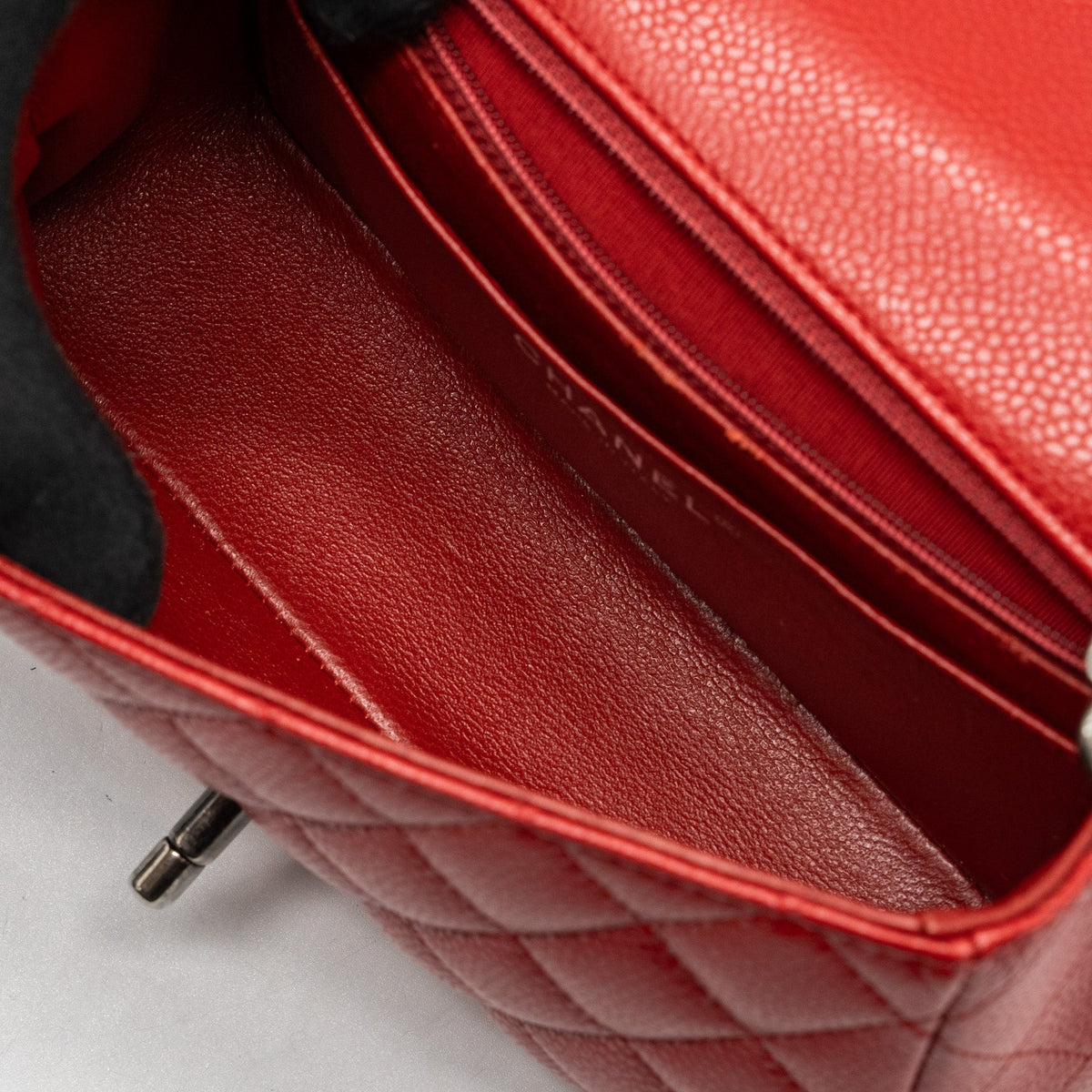 CHANEL MINI RECTANGULAR FLAP BAG CAVIAR RED RUTHENIUM HARDWARE