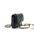 CHANEL FLAP CARD HOLDER BELT BAG WITH CHAIN LAMBSKIN BLACK LGHW