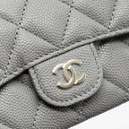 CHANEL CLASSIC FLAP CARD HOLDER CAVIAR GREY LGHW (MICROCHIP)