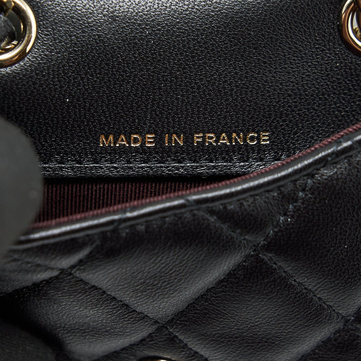 CHANEL FLAP CARD HOLDER BELT BAG WITH CHAIN LAMBSKIN BLACK LGHW