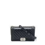 CHANEL MEDIUM BOY BAG QUILTED AND CHEVRON CALFSKIN BLACK SHW