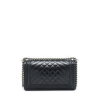 CHANEL MEDIUM BOY BAG QUILTED AND CHEVRON CALFSKIN BLACK SHW