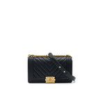 CHANEL CHEVRON MEDIUM BOY CHANEL HANDBAG CAVIAR BLACK GHW