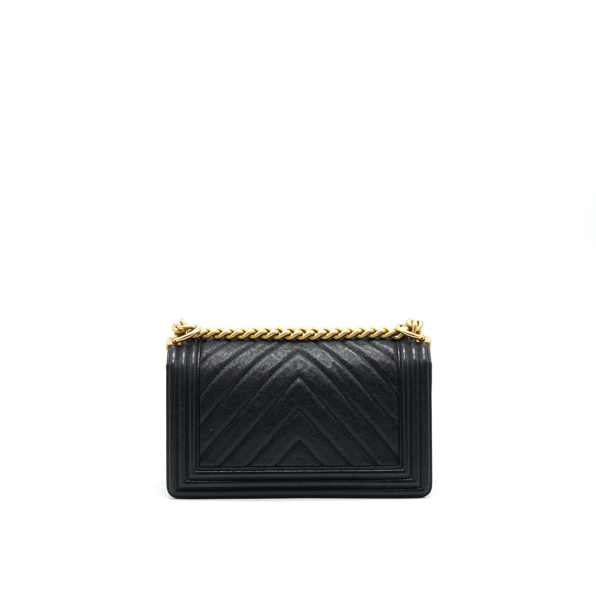 CHANEL CHEVRON MEDIUM BOY CHANEL HANDBAG CAVIAR BLACK GHW