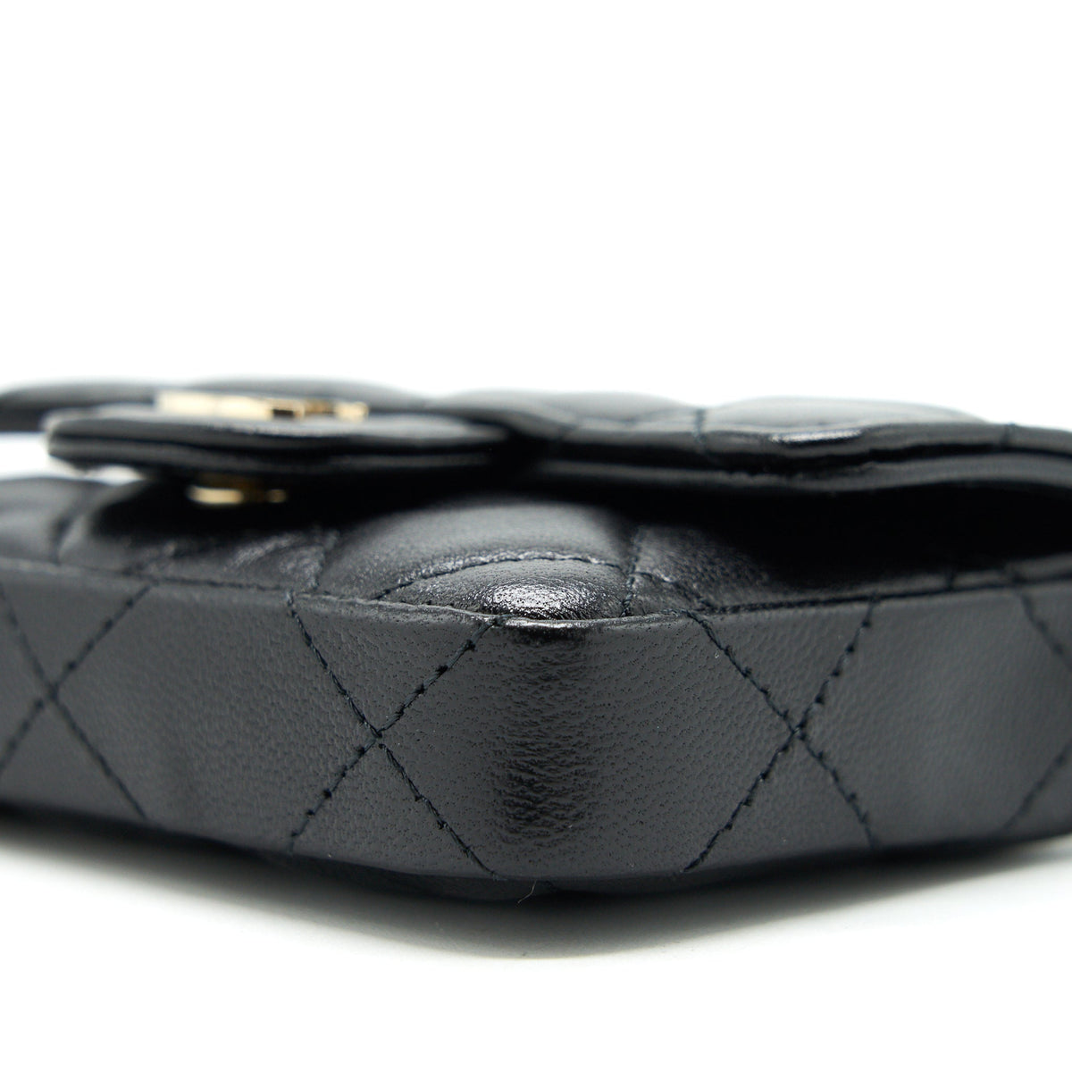CHANEL FLAP CARD HOLDER BELT BAG WITH CHAIN LAMBSKIN BLACK LGHW