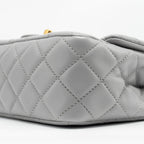 CHANEL PEARL CRUSH MINI SQUARE FLAP BAG LAMBSKIN LIGHT GREY GHW (MICROCHIP)