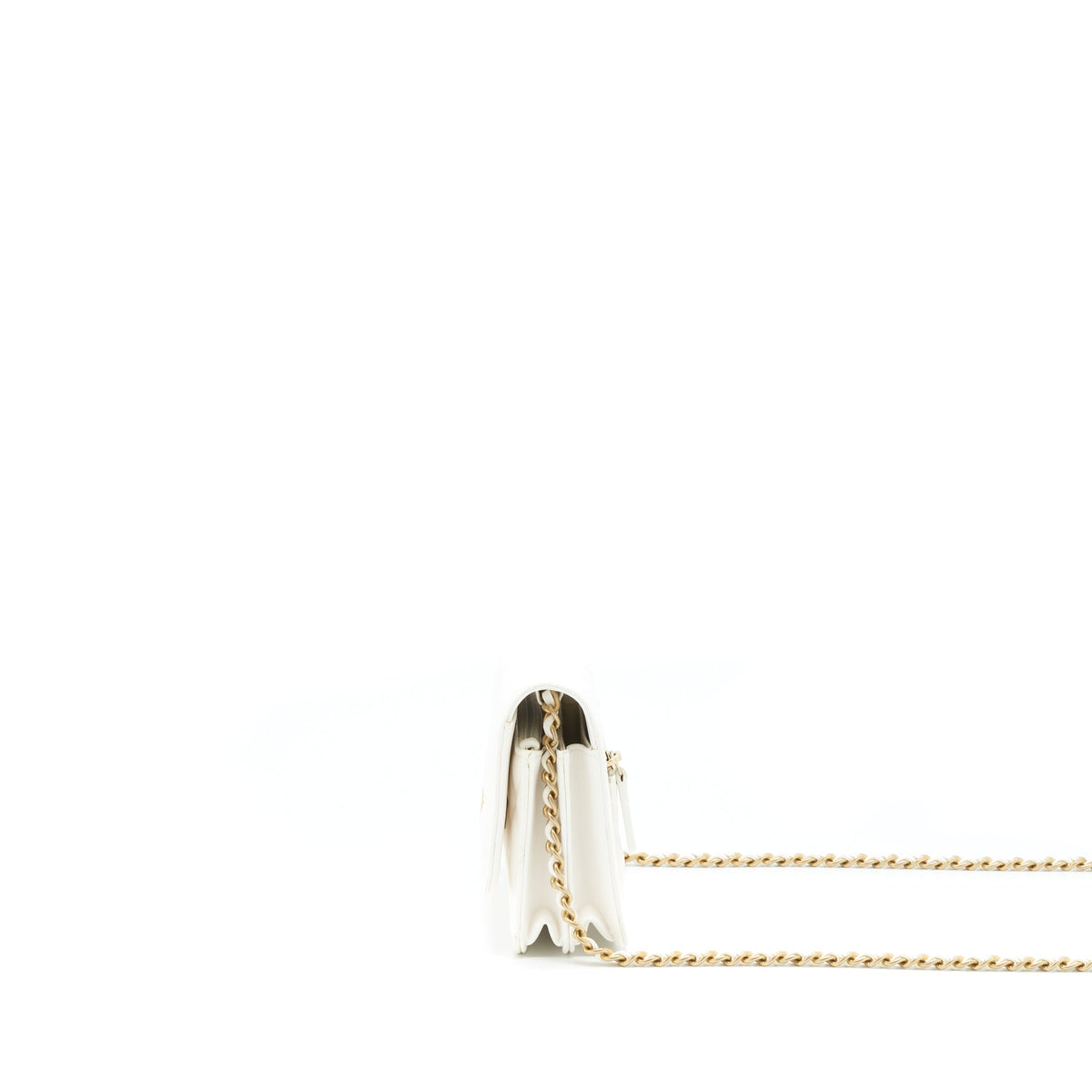 CHANEL SMALL WALLET ON CHAIN WITH RIBBON CHAIN LAMBSKIN WHITE GHW
