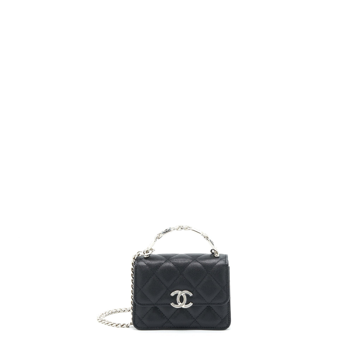 CHANEL 22S GIANT CHAIN TOP HANDLE MINI FLAP BAG CAVIAR BLACK SHW