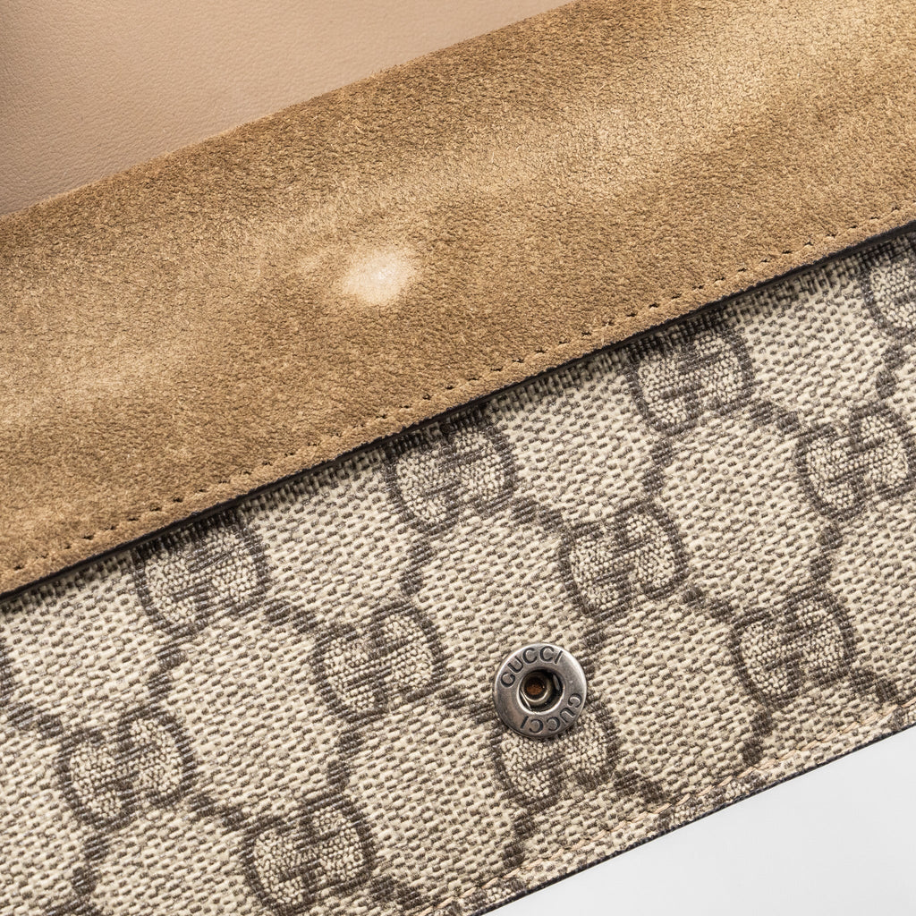 GUCCI DIONYSUS SUPER MINI GG SUPREME CANVAS/SUEDE RUTHENIUM SILVER HARDWARE