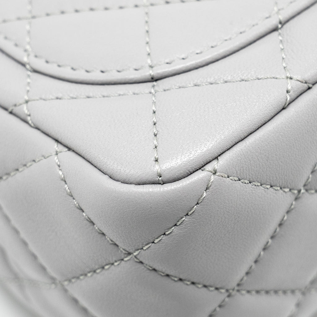 CHANEL PEARL CRUSH MINI SQUARE FLAP BAG LAMBSKIN LIGHT GREY GHW (MICROCHIP)