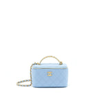 CHANEL 22S LONG VANITY CASE WITH LETTER HANDLE CAVIAR LIGHT BLUE GHW