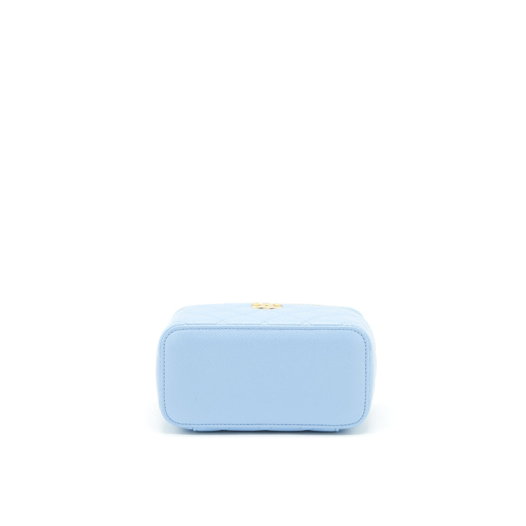 CHANEL 22S LONG VANITY CASE WITH LETTER HANDLE CAVIAR LIGHT BLUE GHW