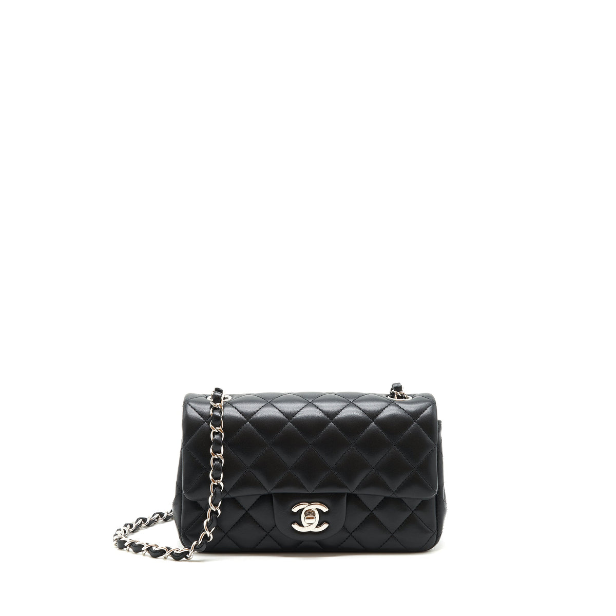 CHANEL MINI RECTANGULAR FLAP BAG LAMBSKIN BLACK SHW