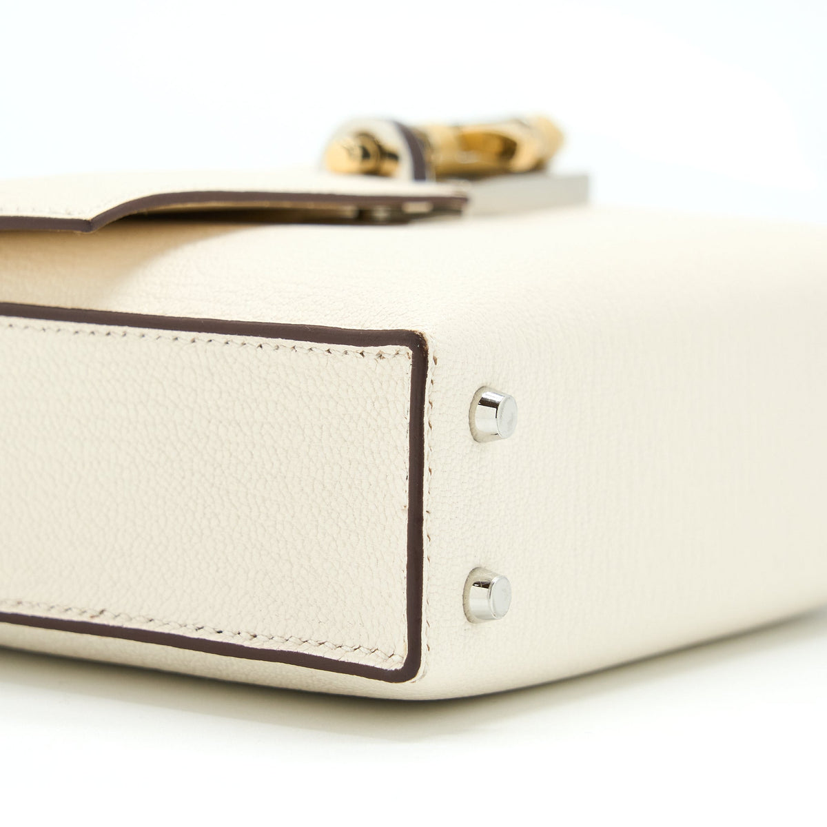 HERMES MINI VERROU BAG CHEVRE MYSORE NATA WITH HAVANE/TCHAI/ETOUPE HARDWARE