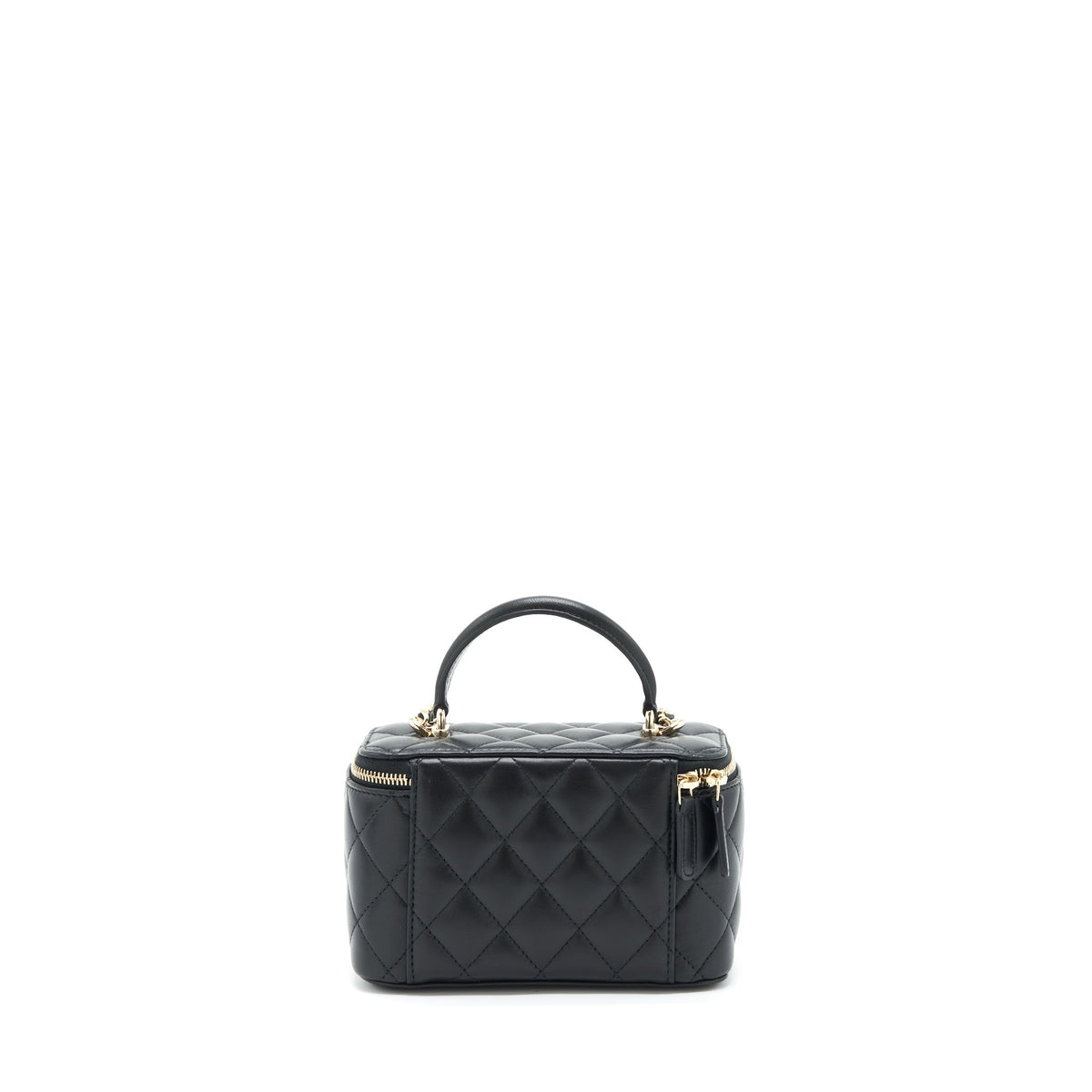 CHANEL 22A MINI TOP HANDLE LONG VANITY WITH CHAIN LAMBSKIN BLACK LGHW (MICROCHIP)