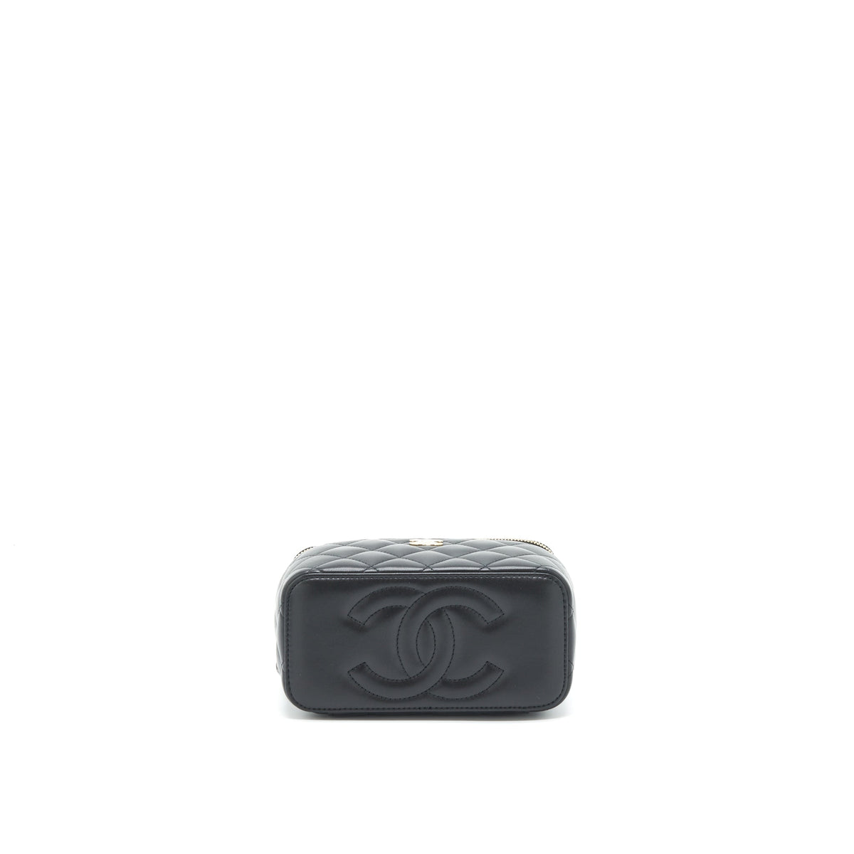 CHANEL 22A MINI TOP HANDLE LONG VANITY WITH CHAIN LAMBSKIN BLACK LGHW (MICROCHIP)