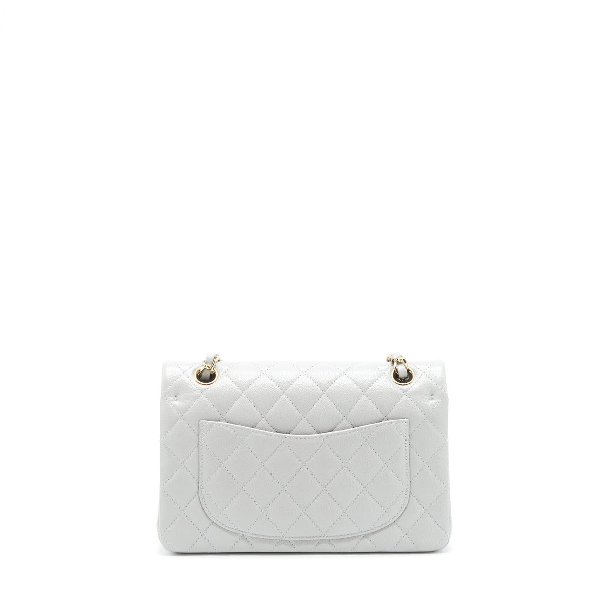 CHANEL 21A SMALL CLASSIC DOUBLE FLAP BAG CAVIAR NC634 LIGHT GREY LGHW