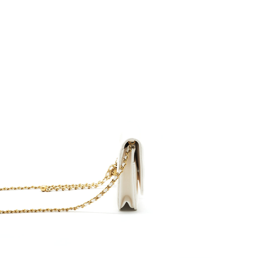 CHANEL PEARL CRUSH WALLET ON CHAIN LAMBSKIN WHITE GHW (MICROCHIP)