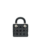 DIOR MINI LADY DIOR SATIN BLACK WITH CRYSTAL BLACK SHW
