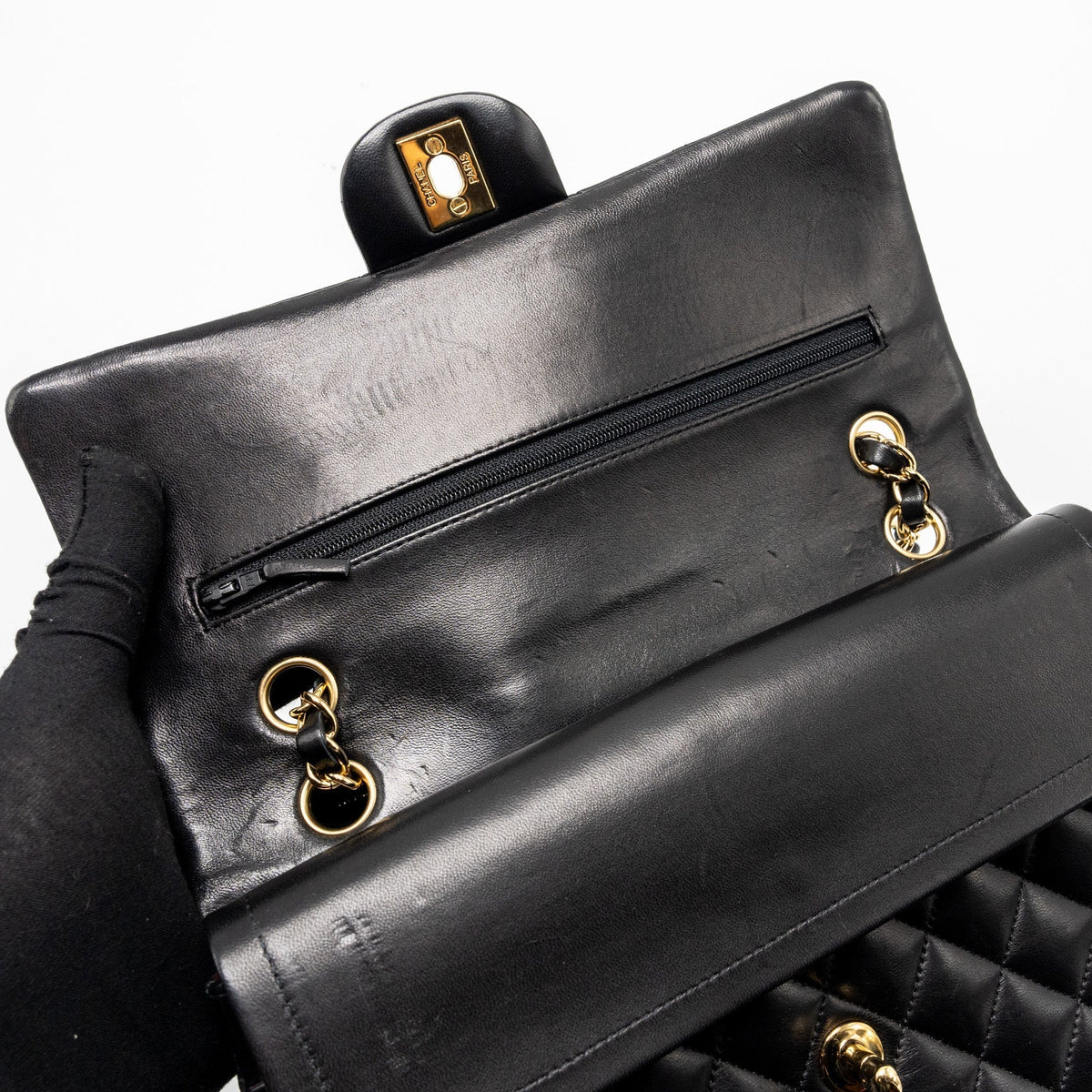 CHANEL MEDIUM CLASSIC DOUBLE FLAP BAG LAMBSKIN BLACK GHW