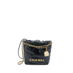 CHANEL MINI 22 BAG SHINY CALFSKIN BLACK BRUSHED GHW (MICROCHIP)