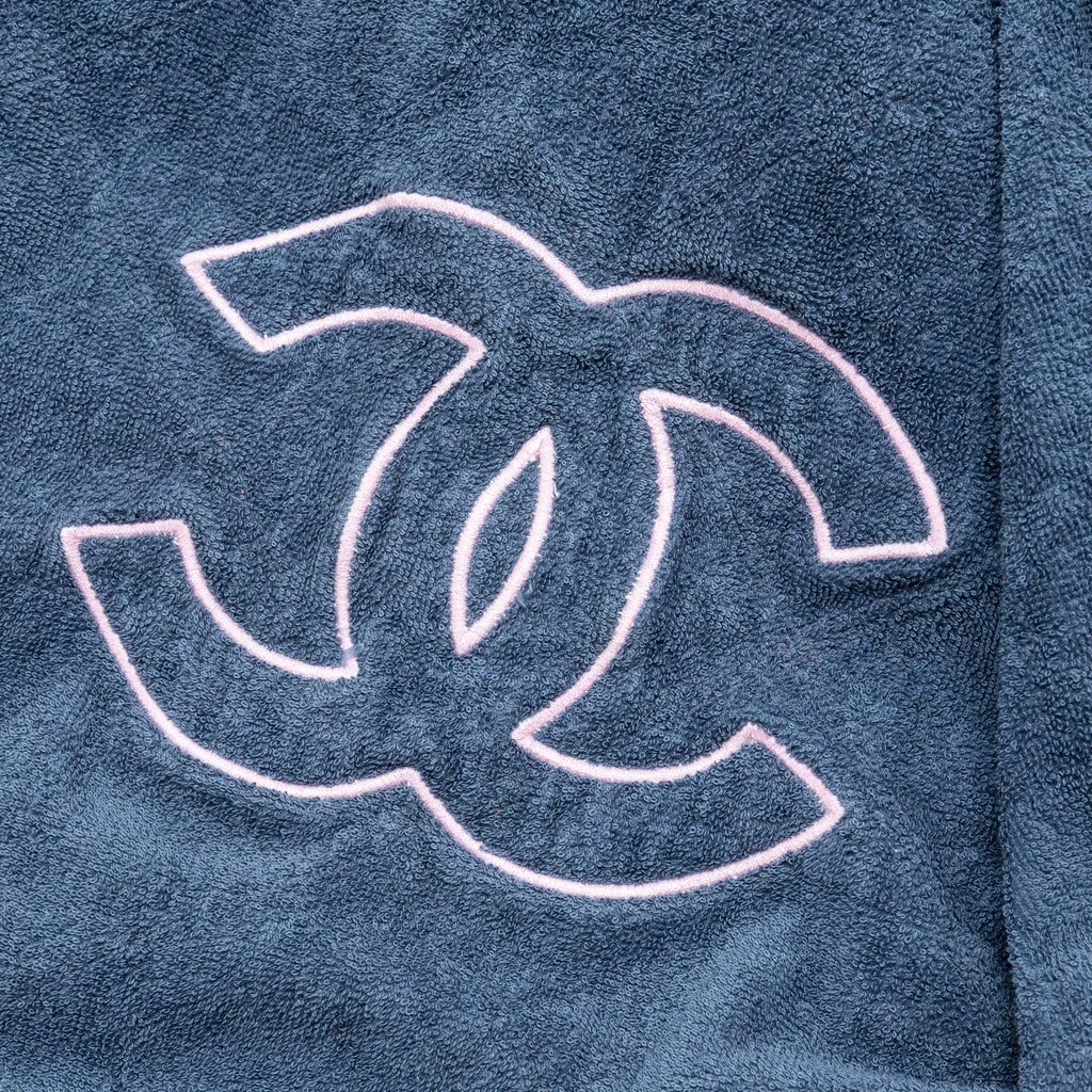 Chanel Coco Beach Tote Bag with Towel Set Terry Cloth Navy