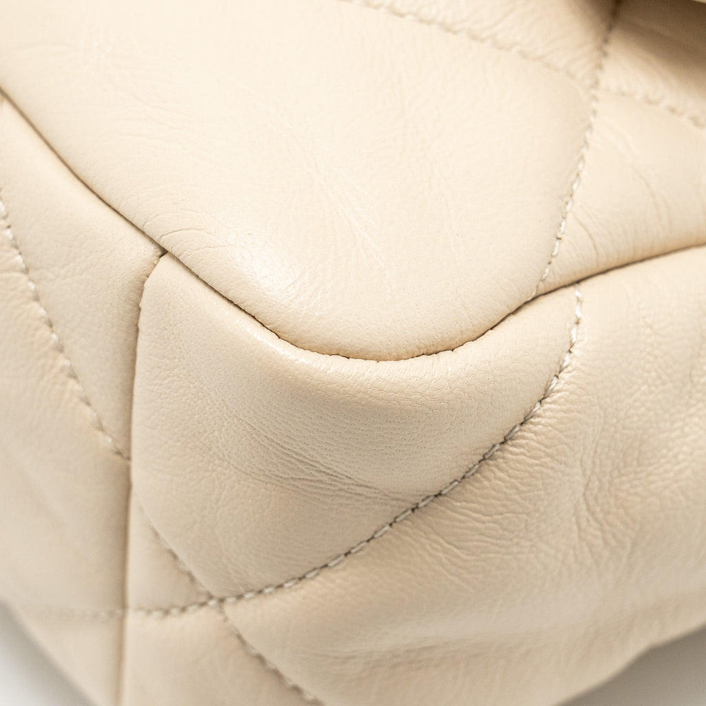 CHANEL SMALL 19 BAG SHINY GOATSKIN LIGHT BEIGE MULTICOLOUR HARDWARE