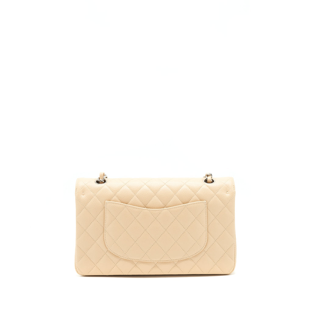 CHANEL MEDIUM CLASSIC DOUBLE FLAP BAG CAVIAR BEIGE SHW