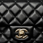 CHANEL CLASSIC MINI RECTANGULAR FLAP BAG LAMBSKIN BLACK LGHW (MICROCHIP)