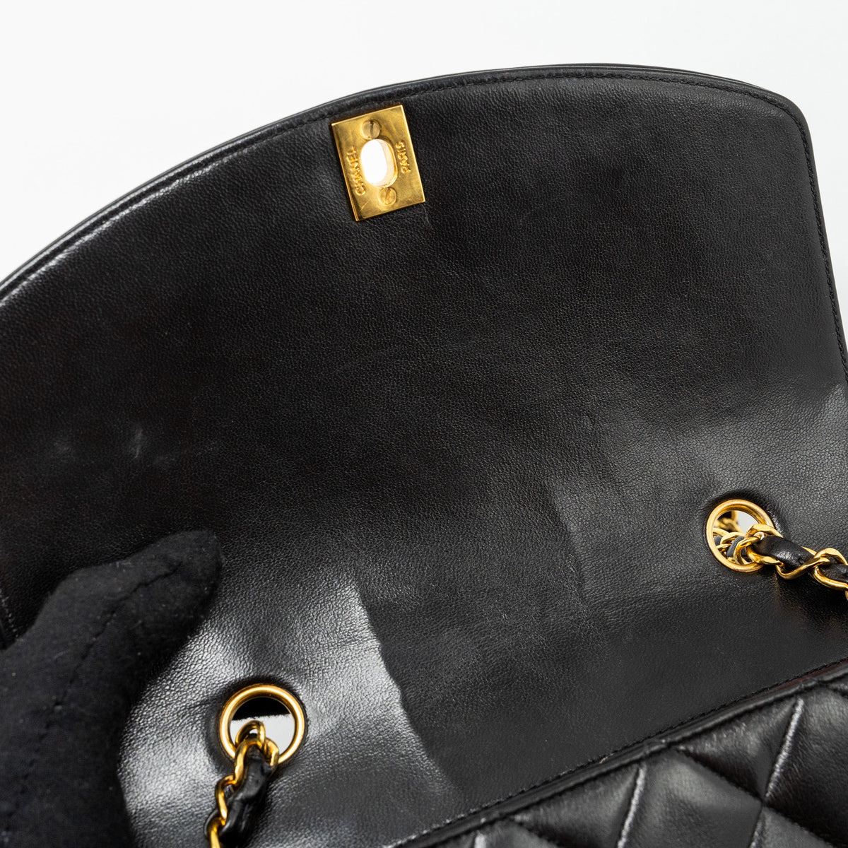 CHANEL VINTAGE SMALL DIANA FLAP BAG LAMBSKIN BLACK GHW
