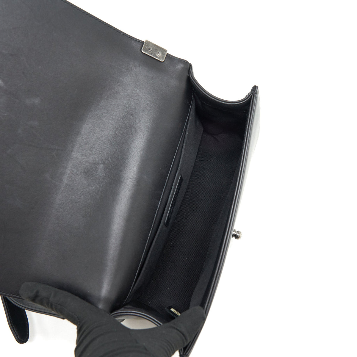 CHANEL MEDIUM BOY BLACK LAMBSKIN RUTHENIUM SHW