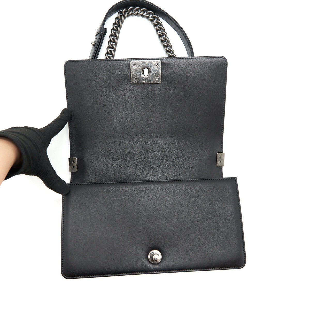 CHANEL MEDIUM BOY BLACK LAMBSKIN RUTHENIUM SHW