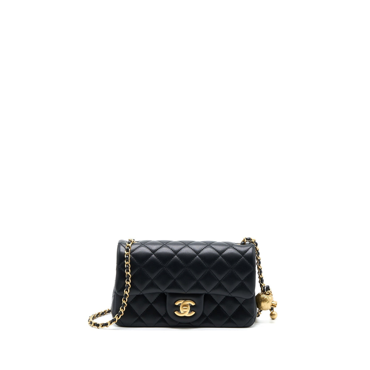 CHANEL 23C PEARL CRUSH MINI RECTANGULAR FLAP BAG LAMBSKIN BLACK BRUSHED GHW (MICROCHIP)