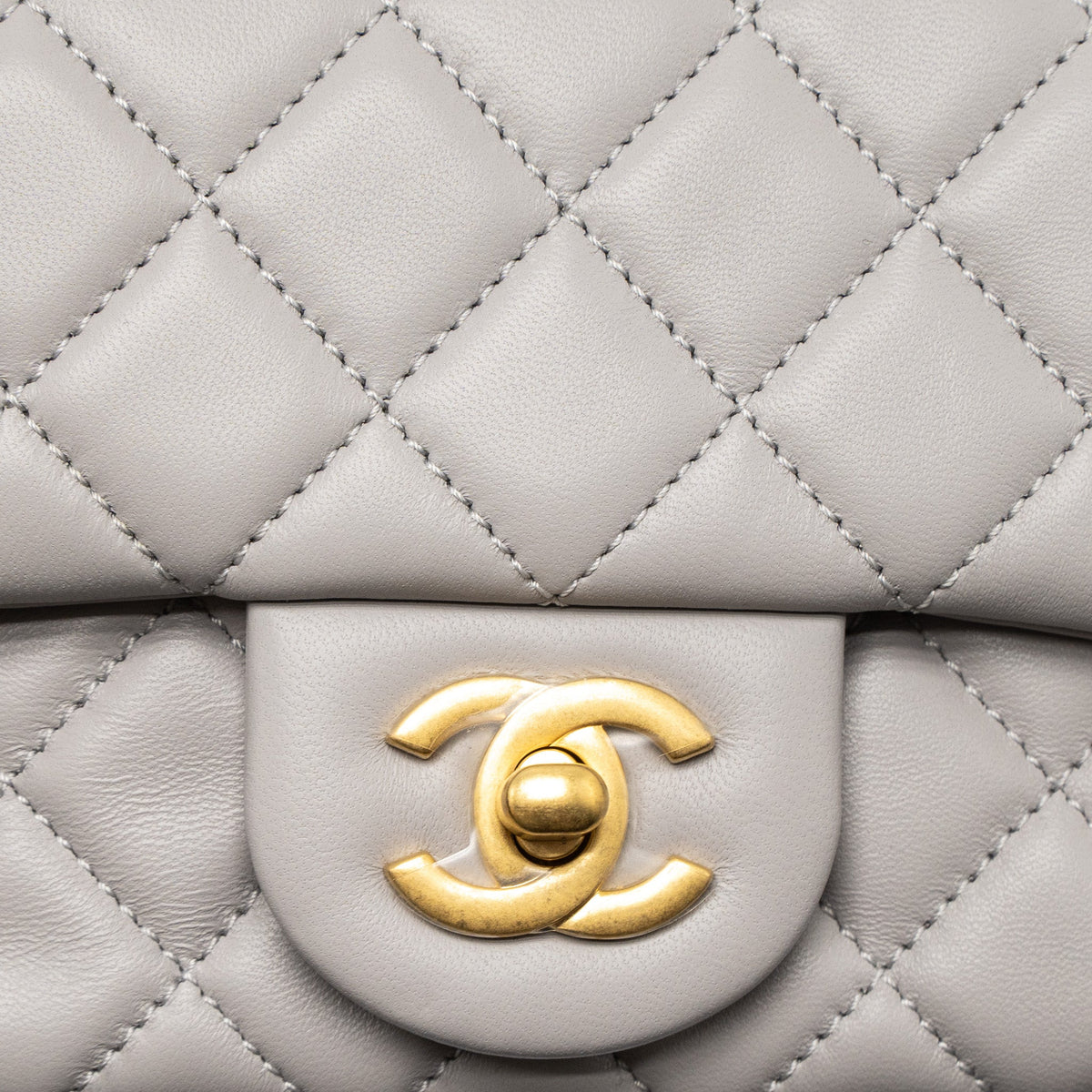 CHANEL PEARL CRUSH MINI RECTANGULAR LAMBSKIN LIGHT GREY BRUSHED GHW (MICROCHIP)