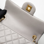 CHANEL PEARL CRUSH MINI RECTANGULAR LAMBSKIN LIGHT GREY BRUSHED GHW (MICROCHIP)