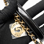 CHANEL HOBO BAG SHINY CALFSKIN BLACK BRUSHED GHW