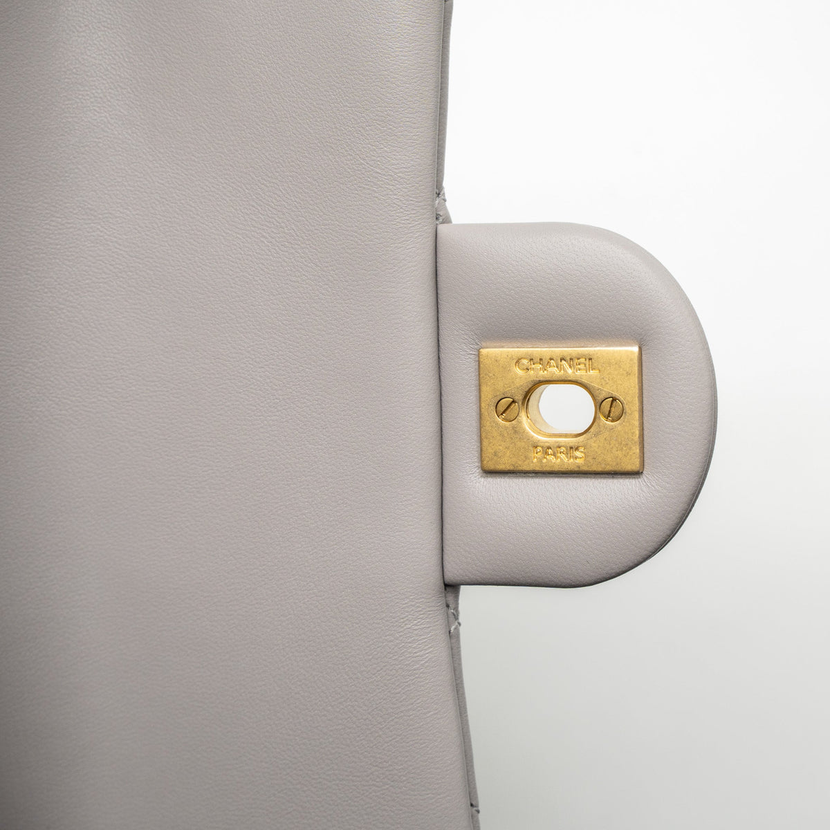 CHANEL PEARL CRUSH MINI RECTANGULAR LAMBSKIN LIGHT GREY BRUSHED GHW (MICROCHIP)