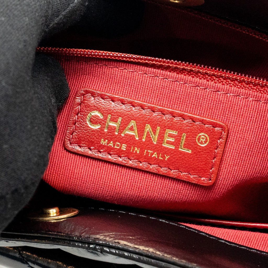 CHANEL HOBO BAG SHINY CALFSKIN BLACK BRUSHED GHW