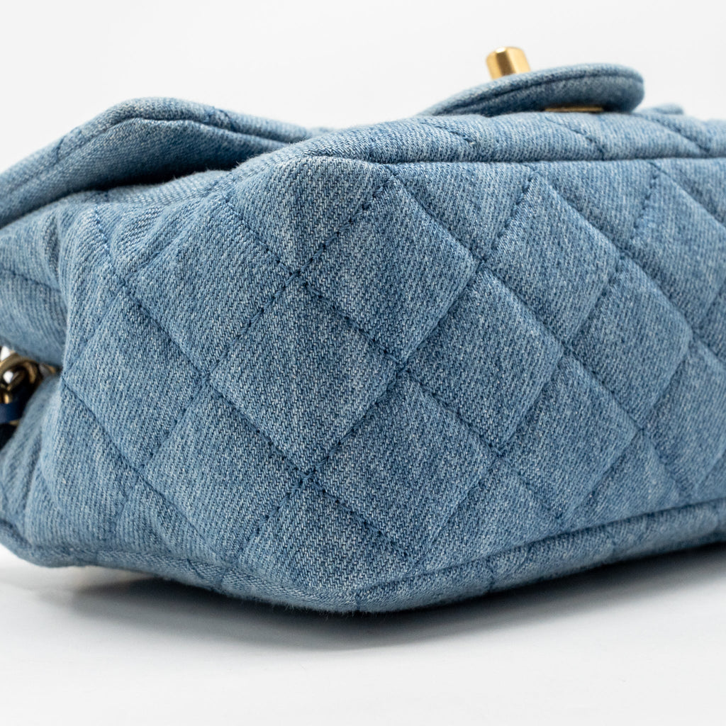Chanel pearl crush mini square flap bag denim light blue GHW (microchip)
