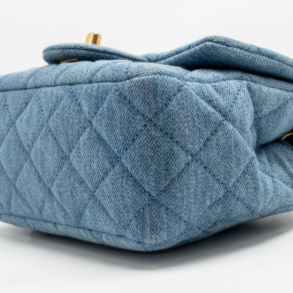 Chanel pearl crush mini square flap bag denim light blue GHW (microchip)