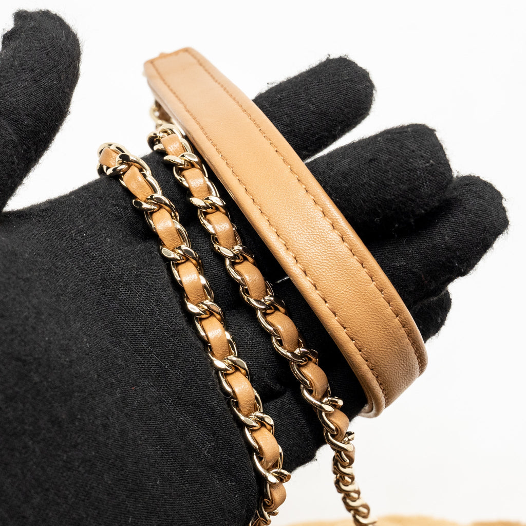 Chanel Small Chevron Coco Handle Bag Shearling Dark Beige LGHW