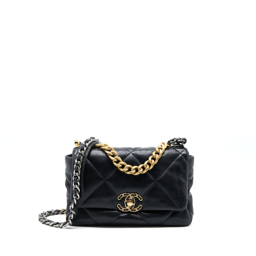 CHANEL SMALL 19 BAG LAMBSKIN BLACK MULTICOLOUR HARDWARE